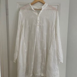 CP Shades White Floral Embroidered Linen Dress size large